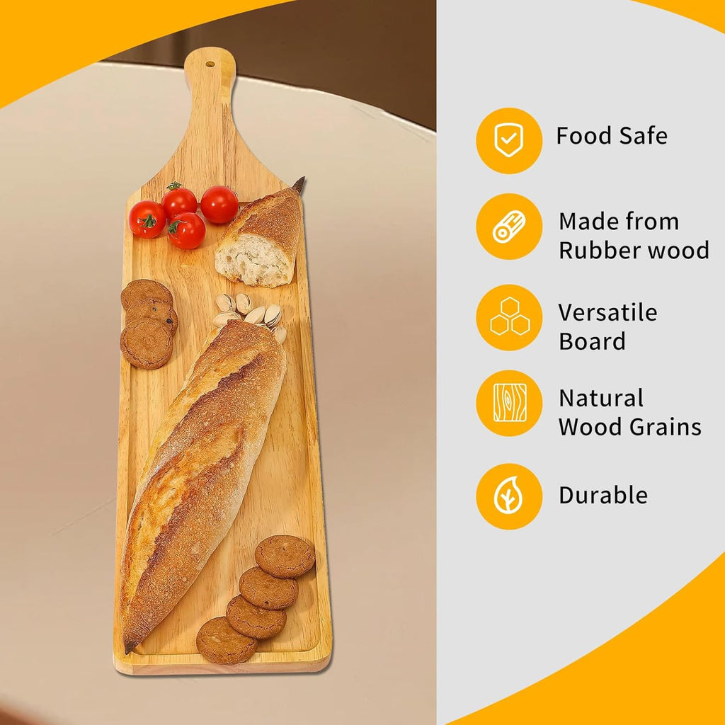 Premium Rubberwood Charcuterie Board with Handle – Durable Wooden Serving Platter for Cheese, Meat, and Appetizers – Perfect for Entertaining, Parties, and Gifts
