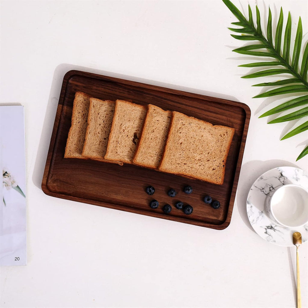Rustic Walnut Wood Serving Tray, 13"x9" Rectangle Platter, Tea/Coffee Table Tray, Kitchen Decor, Wood Dessert Cup & Vanity Tray for Jewelry