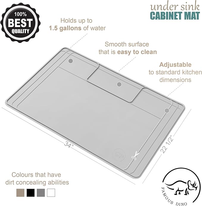 The Original Under Sink Mat - Silicone Waterproof mat, Trimmable, Easy to Clean, Kitchen cabinet liner, Undersink waterproof mat, Disinfection Surface - 34" x 22" or smaller