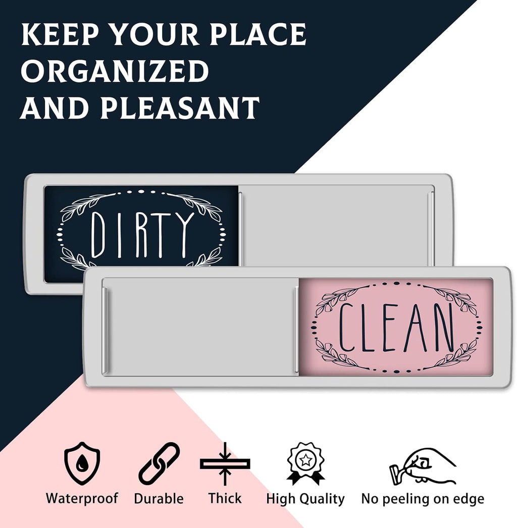 KitchenTour Clean Dirty Magnet for Dishwasher Upgrade Super Strong Magnet - Easy to Read Non-Scratch Magnetic Silver Indicator Sign with Clear, Bold & Colored Text, Pink