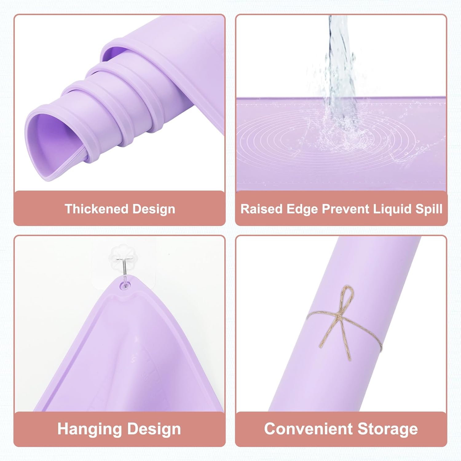 uxcell Silicone Pastry Mat, 27.5" x 19.7" Silicone Baking Mat with Measurements, Non-Stick Dough Rolling Mat for Making Pastry Cookies Bread Pizza Purple