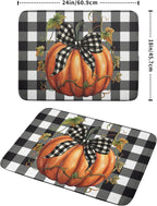 Fall Drying Mats for Kitchen Counter Fall Pumpkin Dish Drying Mat 18 x 24 Inch Autumn Black White Buffalo Check Dish Rack Mat Drainer Pad Thanksgiving Absorbent Microfiber Table Mat for Coffee Bar