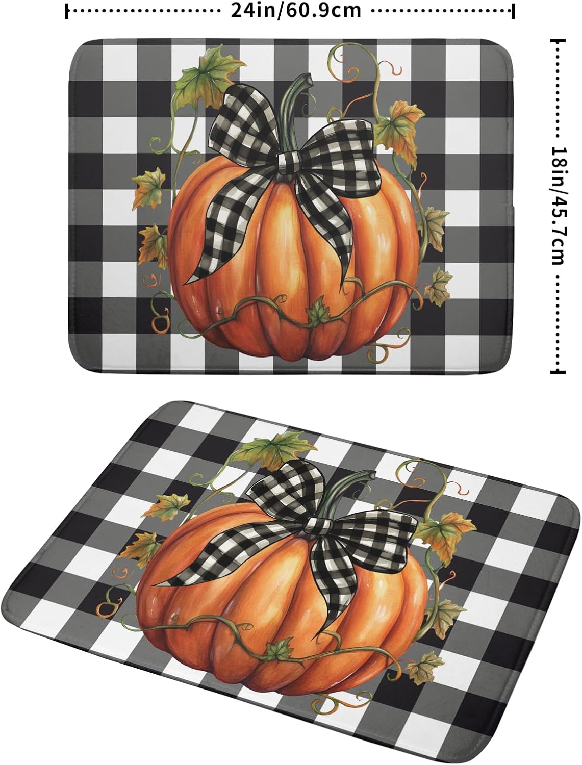 Fall Drying Mats for Kitchen Counter Fall Pumpkin Dish Drying Mat 18 x 24 Inch Autumn Black White Buffalo Check Dish Rack Mat Drainer Pad Thanksgiving Absorbent Microfiber Table Mat for Coffee Bar
