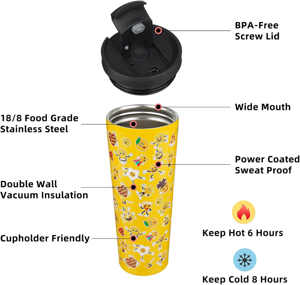 BJPKPK 26oz Insulated Tumbler With lid And Straw Stainless Steel Tumblers Travel Coffee Mug Reusable Thermal Cup,Hawaii Fruits Yellow