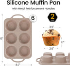 Vinino 2Pack Jumbo Silicone Muffin Pans for Baking with Metal Reinforced Frame, 6 Cups Large Size Nonstick Silicone Cupcake Pan, BPA Free Oven Dishwasher Safe Baking Mold for Muffins Cupcakes