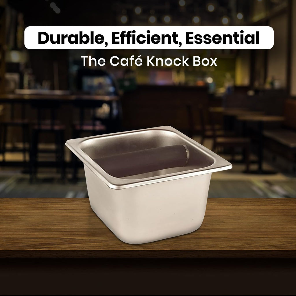 Rattleware Heavy-Duty Stainless Steel Knock Box Espresso Puck Disposal Durable Commercial Grade with Welded Bar Splash Guard All-Stainless Design for Busy Cafes and Home Baristas (6" x 5.5" x 4")