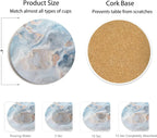 Set of 6 Abstract Blue Marble Coasters with Holder, Absorbent Ceramic Coasters for Drinks, Coasters with Cork Backing for Table Protection, Housewarming Gifts for New Home