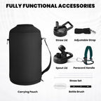 One Gallon Water Bottle Insulated, Triple Walled Vacuum Stainless Steel (Cold for 48 Hrs), Leak Proof & Non-BPA, Large Water Flask Jug with Paracord Handle & Straw Spout Lids
