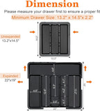 Large Utensil Drawer Organizer Expandable Silverware Organizer for Kitchen Drawer Adjustable Cooking Utensil Holder Cutlery Flatware Tray Spatula Tools Gadgets Storage Dividers Plastic Black