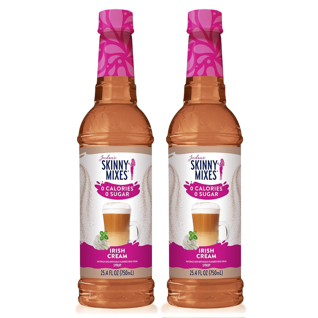 Jordan's Skinny Syrups Sugar Free Coffee Syrup, Irish Cream Flavor Drink Mix, Zero Calorie Flavoring for Lattes, Protein Shake, Food & More, Gluten Free, Keto Friendly, 25.4 Fl Oz, 2 Pack