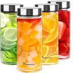 16oz Glass Juice & Water Bottles 4-Pack with Lids- Wide Mouth Reusable Borosilicate Glass- for Juicing, Smoothies, Protein Shakes, Blender & Shaker Bottle- Refillable & Dishwasher Safe(16 oz/500ml)