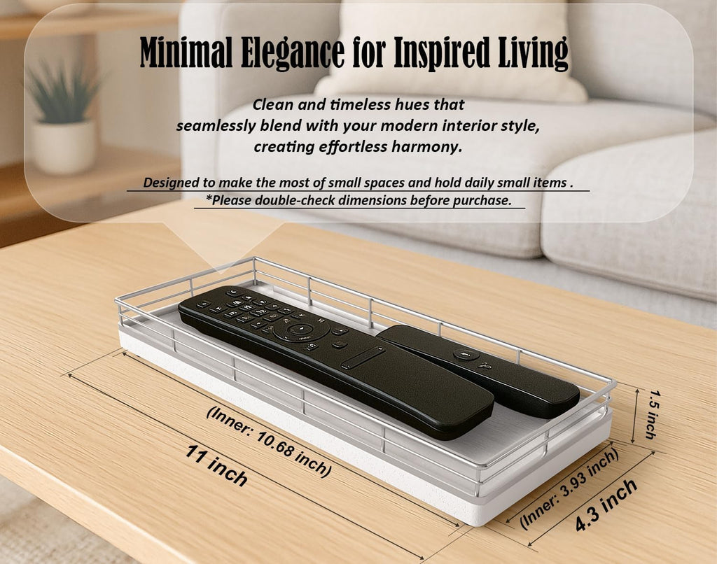 Bathroom Tray for Counter, Oak Wooden 11.2" L Vanity Tray for Jewelry Candle Makeup Perfume, Holder for Coffee Table Decor Bar Silver