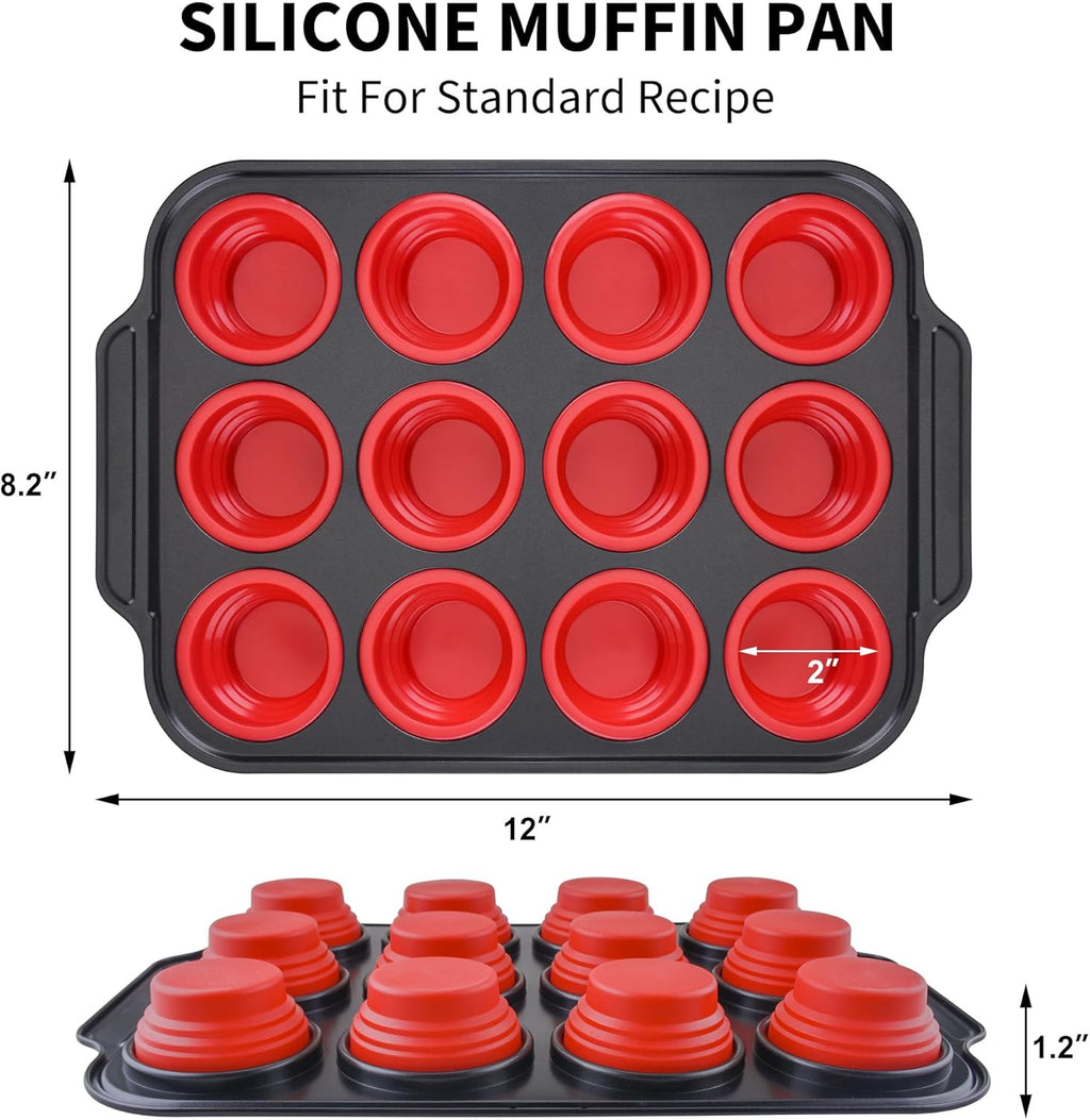 Silicone Muffin Pans for Baking with Metal Reinforced Frame, Nonstick Cupcake pans 12 regular size, Muffin Tin Easy to Pop, Silicone Egg Bite Molds for Oven Dishwasher Safe