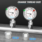 MEANLIN MEASURE -30inHG~60Psi Vacuum Pressure Gauge 316 Stainless Steel Joint 1/4"NPT 2.5"FACE DIAL, Liquid Filled Pressure Gauge WOG Water Oil Air Lower Mount with Stainless Steel Hex Bushing, Snaps