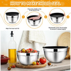 TeamFar Mixing Bowl Set of 5, 4.5/3/1.5/1/0.7 QT, Stainless Steel Metal Nesting Salad Bowl with Lid Set, Ideal for Mixing Serving, Non-Toxic & Sturdy, Airtight Lid & Easy Clean, Black