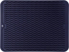 Silicone Dish Drying Mat for Multiple Usage,Easy clean,Eco-friendly,Heat-resistant Silicone Mat for Kitchen Counter or Sink,Refrigerator or drawer liner Navy Blue L 16 inches x 12 inches