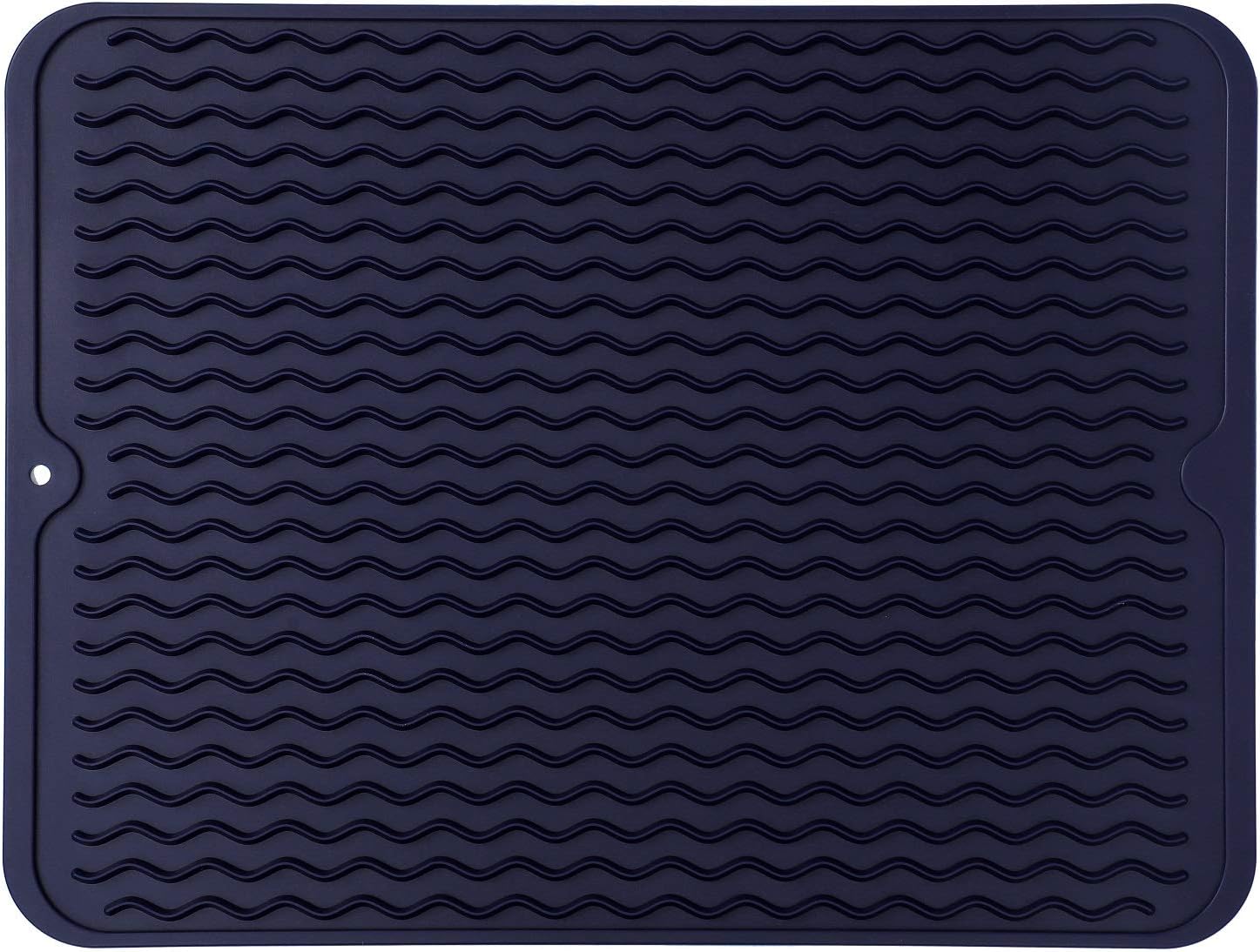 Silicone Dish Drying Mat for Multiple Usage,Easy clean,Eco-friendly,Heat-resistant Silicone Mat for Kitchen Counter or Sink,Refrigerator or drawer liner Navy Blue L 16 inches x 12 inches