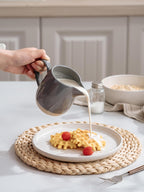 famiware Milkyway 13oz Creamer with Handle, Ceramic Coffee/Milk/Sauce/Serving/Salad Pitcher Jug, Stoneware Maple/Syrup Dispenser, Milk Frother Cup, Microwave and Dishwasher Safe, Dark Gray