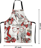 Fashion Girl Apron, Watercolor Red Lipstick Perfumes High Heels in Vintage Background for Woman Unisex Kitchen Bib with Adjustable Neck for Cooking Gardening,Adult Size