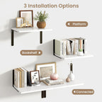 Fun Memories Floating Shelves for Wall, 12 Inch Deep Floating Shelves Set of 2, Wall Mounted Shelf with Metal Brackets, Rustic Wood Wide Shelf for Bathroom, Kitchen and Living Room, White, 16W x 12D