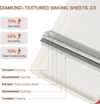 HONGBAKE 3 Pack Nonstick Ceramic Baking Sheet Pan Set for Oven, Non-Toxic Half/Quarter/Jelly Roll Pans with Diamond Texture, 0.8mm Aluminized Steel Cookie Trays for Cooking, Christmas Red & Cream