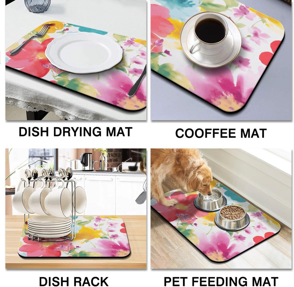 Dish Drying Mat for Kitchen Counter 20x12in Washable Quick Dish Drying Pad Rubber Backed Absorbent Draining Mat Fit Kitchen Counter,Bar,Under Sink,Dishes,Utensils,Dish Rack