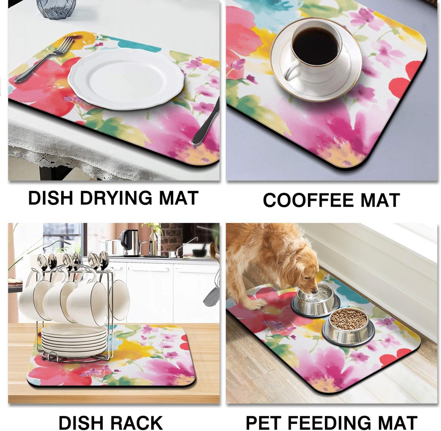 Dish Drying Mat for Kitchen Counter 20x12in Washable Quick Dish Drying Pad Rubber Backed Absorbent Draining Mat Fit Kitchen Counter,Bar,Under Sink,Dishes,Utensils,Dish Rack