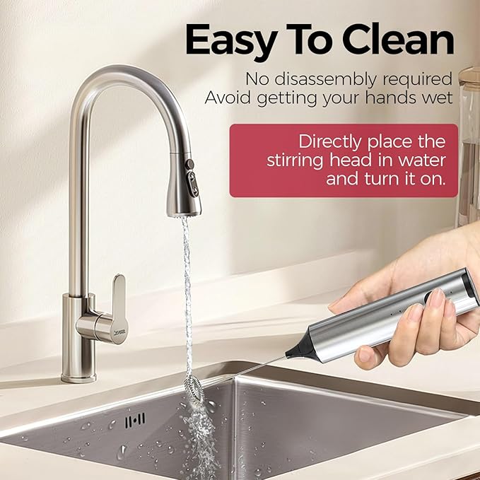 YARRAMATE Rechargeable Milk Frother Wand Handheld, 3 Speed Adjustable Electric Drink Mixer with 2 Whisks, Stainless Steel Stirrer for Coffee, Lattes, Protein Shakes, Matcha, Egg