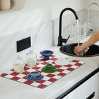 Red Checkered Dish Drying Mat for Kitchen Counter, Coffee Bar Station Accessories, Retro Cute Aesthetic Modern Absorbent Drainer Mat Kitchen Drying Mat Easy Clean 19" x 12"