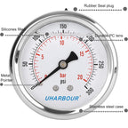 Glycerin Filled Pressure Gauge 200psi/14bar, Stainless Steel case, Brass Inside Construction, 2-1/2" dial, 1/4" NPT Back Connection.…