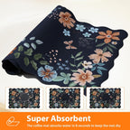 Scalloped Bohemian Coffee Bar Mat Dish Drying Mats for Kitchen Counter, Kitchen Decor,(16"x24", Black)