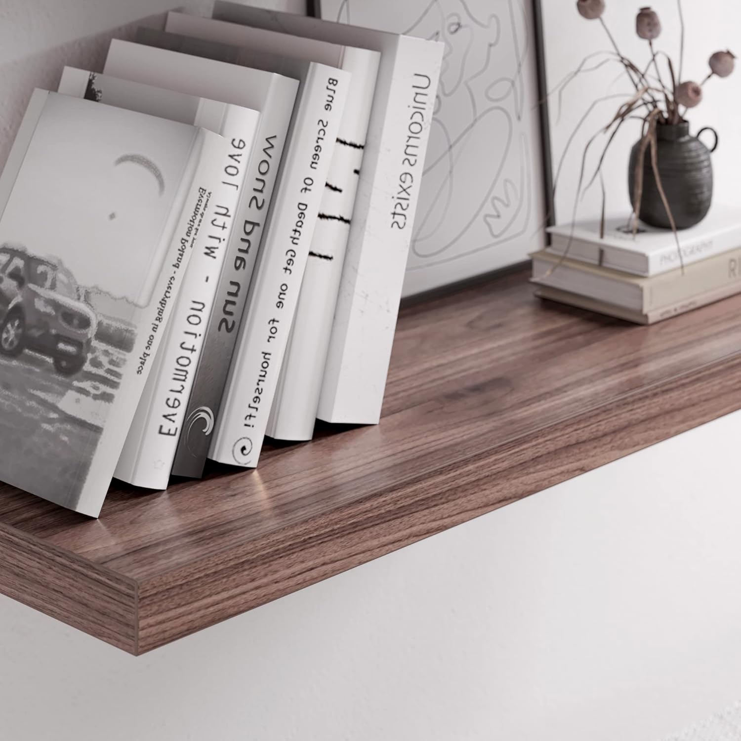 Floating Shelf, Set of 3 Wall Shelf, 30 in W x 12.75 in D x 2 in H Wooden Floating Wall Shelf with Invisible Brackets for Living Room/Bedroom/Bathroom/Kitchen Storage and Decor, Walnut