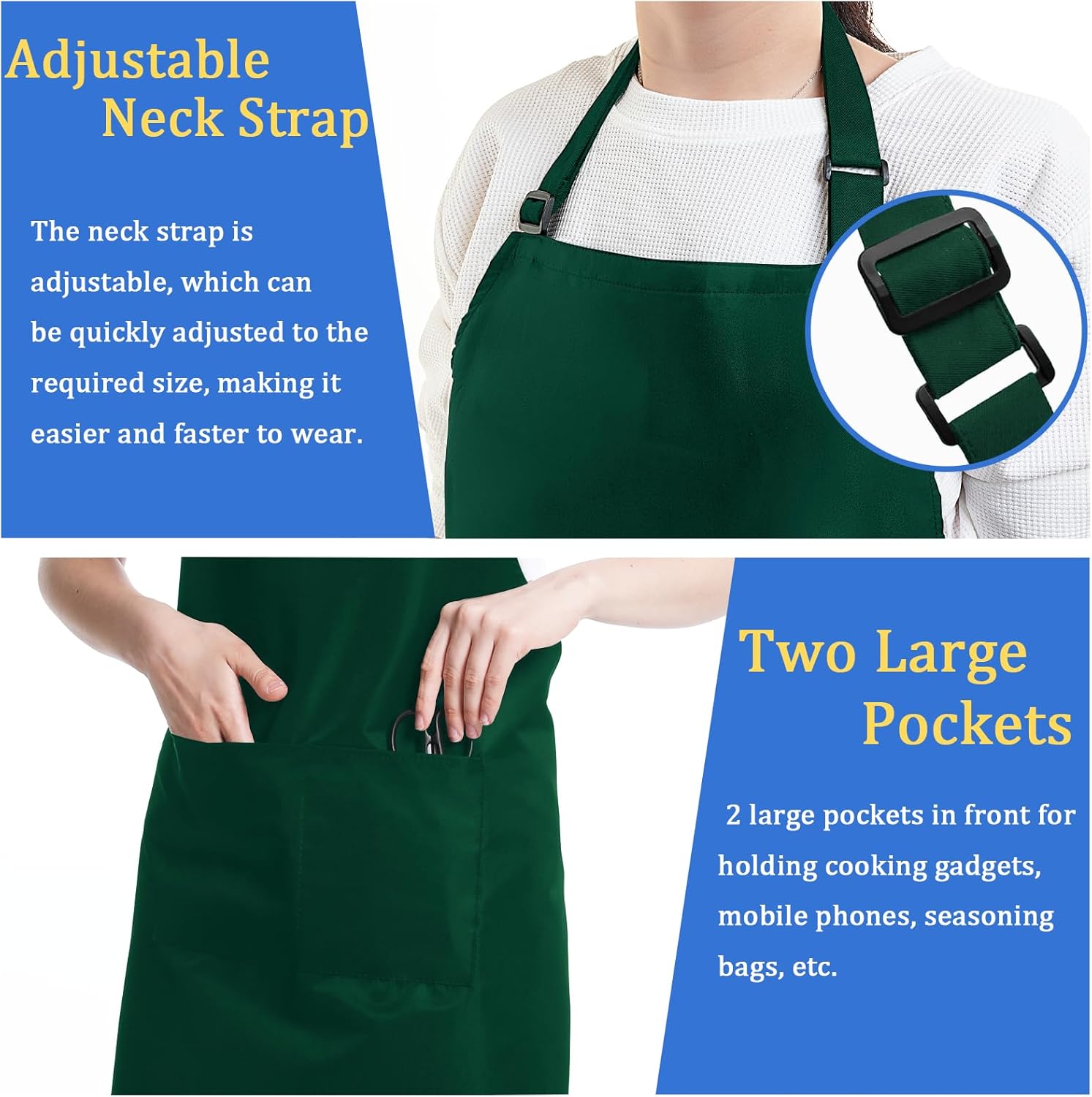 4 Pack Chef Apron, Adjustable Apron with 2 Pockets, Unisex Personalised Apron for Cooking, Kitchen, Restaurant