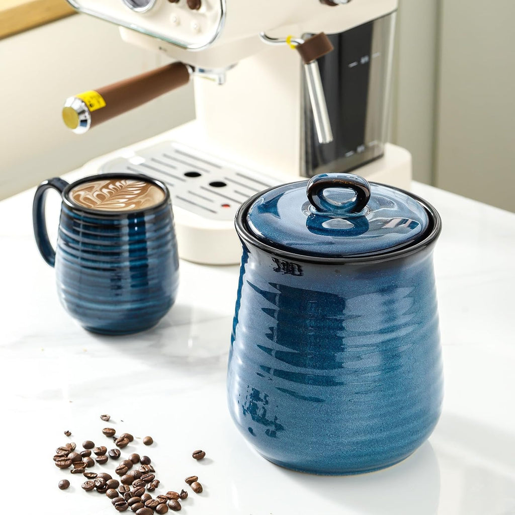 Hasense Ceramic Coffee Container with Airtight Lid, Candy Canister for Countertop, 80 FL OZ Large Food Storage Jar for Sugar,Tea,Flour,Spice,Salt,Cookies,Candy,Treat,Snack,Treats (Blue)