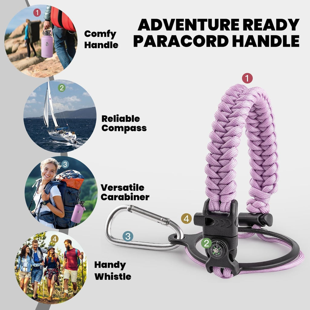 One Gallon Water Bottle Insulated, Triple Walled Vacuum Stainless Steel (Cold for 48 Hrs), Leak Proof & Non-BPA, Large Water Flask Jug with Paracord Handle & Straw Spout Lids