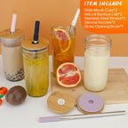 Glass Tumbler with Lids and Straws 2 Pack, 24oz Glass Drinking Jars with Lids and Straws,Reusable Wide Mouth Mason Jar Iced Coffee Cup,Smoothie Cup Coffee Travel Mug for Car/Home-Pink/Coffee