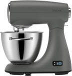 ZACME Mixers Kitchen Electric Stand Mixer 5.5QT 600W, Aluminum die casting and Gears, Dual Cooling System, Low Noise, DC Motor, LED Display and Timing Function, Tilt-head Metal Food Mixer, Grey