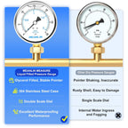 MEANLIN MEASURE 0~30Psi Stainless Steel 1/4" NPT 4" FACE DIAL Liquid Filled Pressure Gauge WOG Water Oil Air Lower Mount, with 1/2" NPT and 3/8" NPT Hex Bushing
