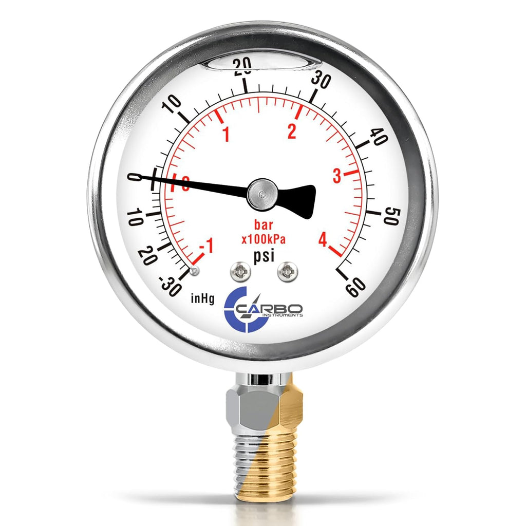 Stainless Steel Pressure Gauge Dual Display (-30 Hg - 0-60 psi/kPa) - 2 1-2" Glycerine Liquid Filled Water Air Oil Gas Gauge with Polycarbonate Lens - Compound Vacuum - 1/4" NPT