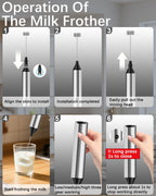 Rechargeable Milk Frother with Stand, Electric Frother Wand Handheld Coffee Foam Maker Detachable Stainless Steel Whisk Drink Mixer Foamer for Latte, Cappuccino, Hot Chocolate, Egg (Silver)