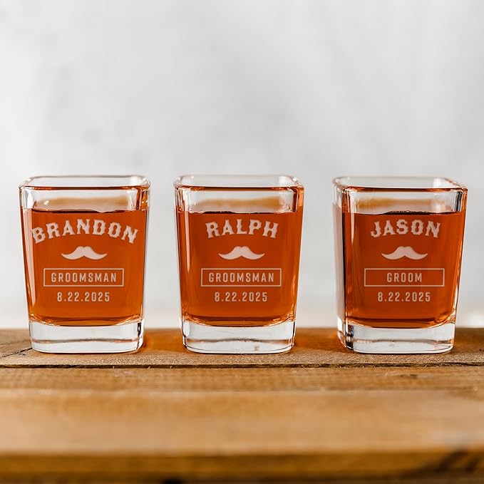 Groomsmen Shot Glasses - Personalized Wedding Party Gift or Proposal - 8 Pack