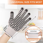 Oven Gloves 932°F Heat Resistant Oven Mitts with Fingers, Heat Proof BBQ Grill Gloves Silicone Grip Fireproof Gloves for Kitchen Cooking Grilling Baking