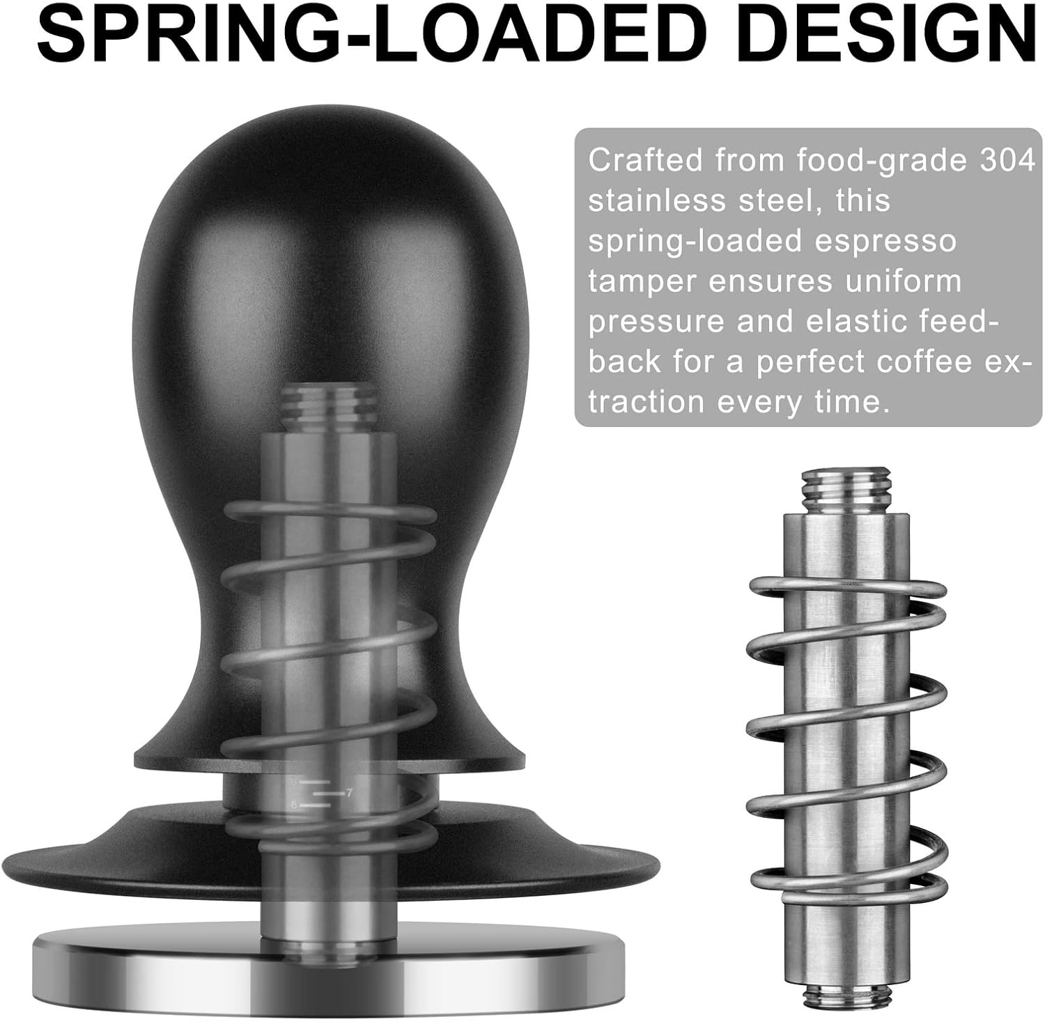 Calibrated Spring Loaded Coffee Tamper for Espresso Machine - Essential Espresso Tool for Perfect Tamping Results - Fits Portafilter Baskets(53mm, Black)