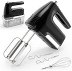 CBQ Hand Mixer Electric, 5-Speed 400W Powerful Motor, Hand Mixer Electric Handheld with Storage Case, Turbo Boost and 5x Accessories, Flat Beaters, Dough Hooks, Whisk (Black)