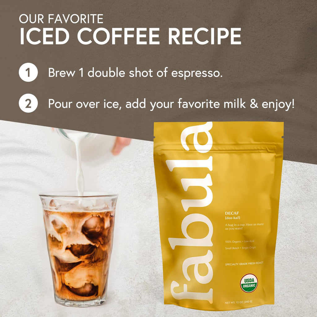 Fabula Low Acid Decaf Coffee Ground, USDA Organic Coffee Medium Roast - Single Origin - Non-GMO - No Molds - Mycotoxins Pesticides Free Coffee - 12 Oz