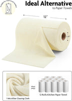 Fantasticlean Microfiber Cleaning Cloth Roll -75 Pack, Tear Away Microfiber Towels, 12" x 12", Reusable, Washable, Scratch Free, Ultra Absorbent Dishcloth for Home Supplies, Car, Pet, Kitchen (Beige)