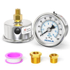 MEANLIN MEASURE 0~200Psi Dry Pressure Gauge Stainless Steel 1/8" NPT 2" FACE DIAL Waterproof for Air Compressor Air Regulator Water Filter Center Back Mount, with 1/4" NPT and 3/8" NPT Hex Bushing