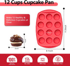 2 Inch Round Muffin Pan,2 Pcs 12 Cups Egg Bites Silicone Mold,Cupcake Pan Molds For Baking English Muffins and Egg Bites,Cookies,Whoopie Pies,Mini Cakes,Biscuits,Buns