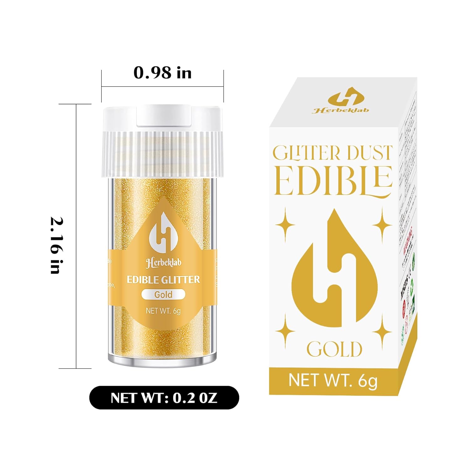 Gold Edible Glitter for Cocktails Food Grade Luster Dust Edible Gold Drink Glitter Metallic Shimmer Powder for Cakes Beverage Chocolate, 6g