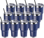 DOMICARE 30 oz Tumbler with Lid and Straw, Stainless Steel Tumblers Bulk, Insulated Vacuum Double Wall Travel Coffee Mug, Durable Powder Coated Tumbler Cups (Navy, 12)